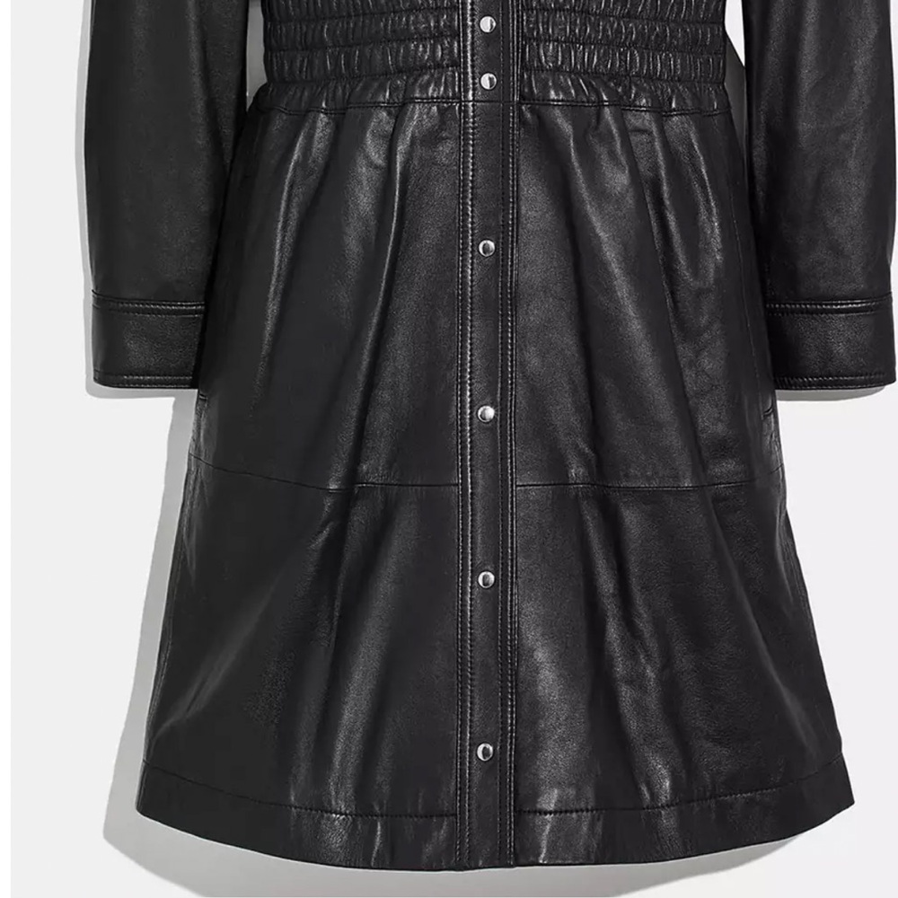COACH 1941 BLACK SMOCKED LAMB LEATHER DRESS SIZE US 4 - Picture 4 of 4